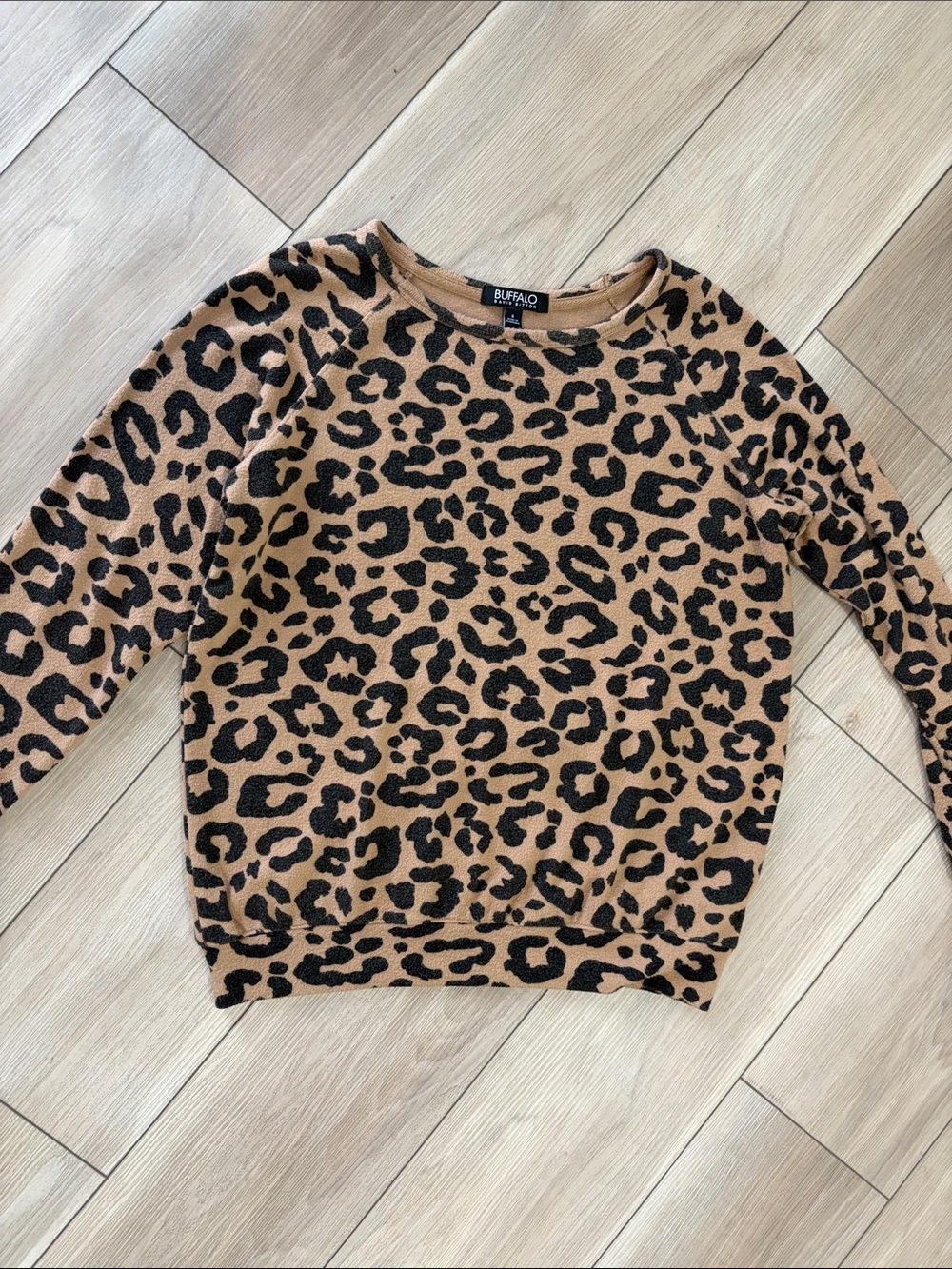 Buffalo David Bitton Tan and Black Leopard Print Crew Neck Sweater